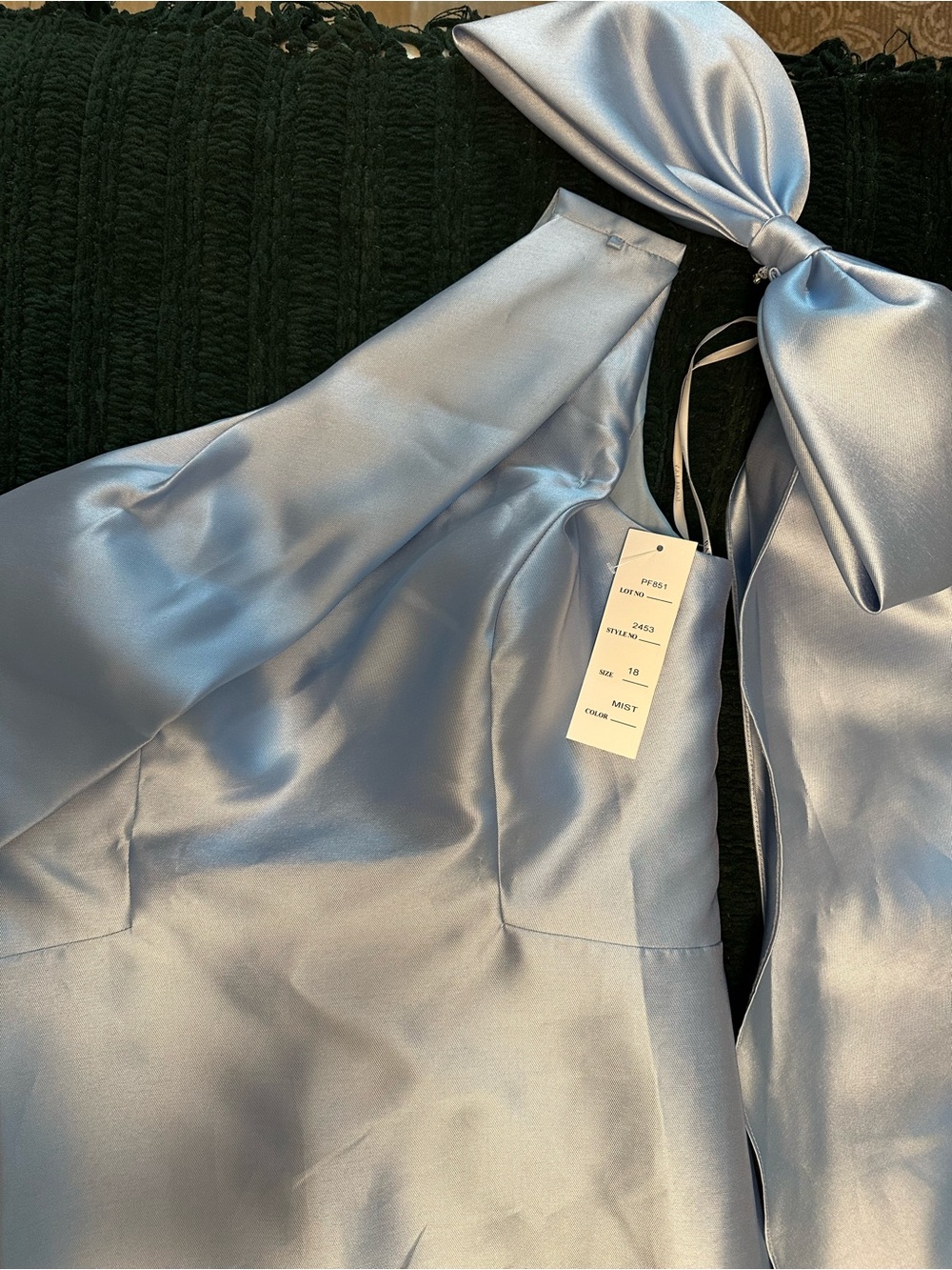 Bari Jay Mist Satin Halter Dress with Neck Bow in Light Blue